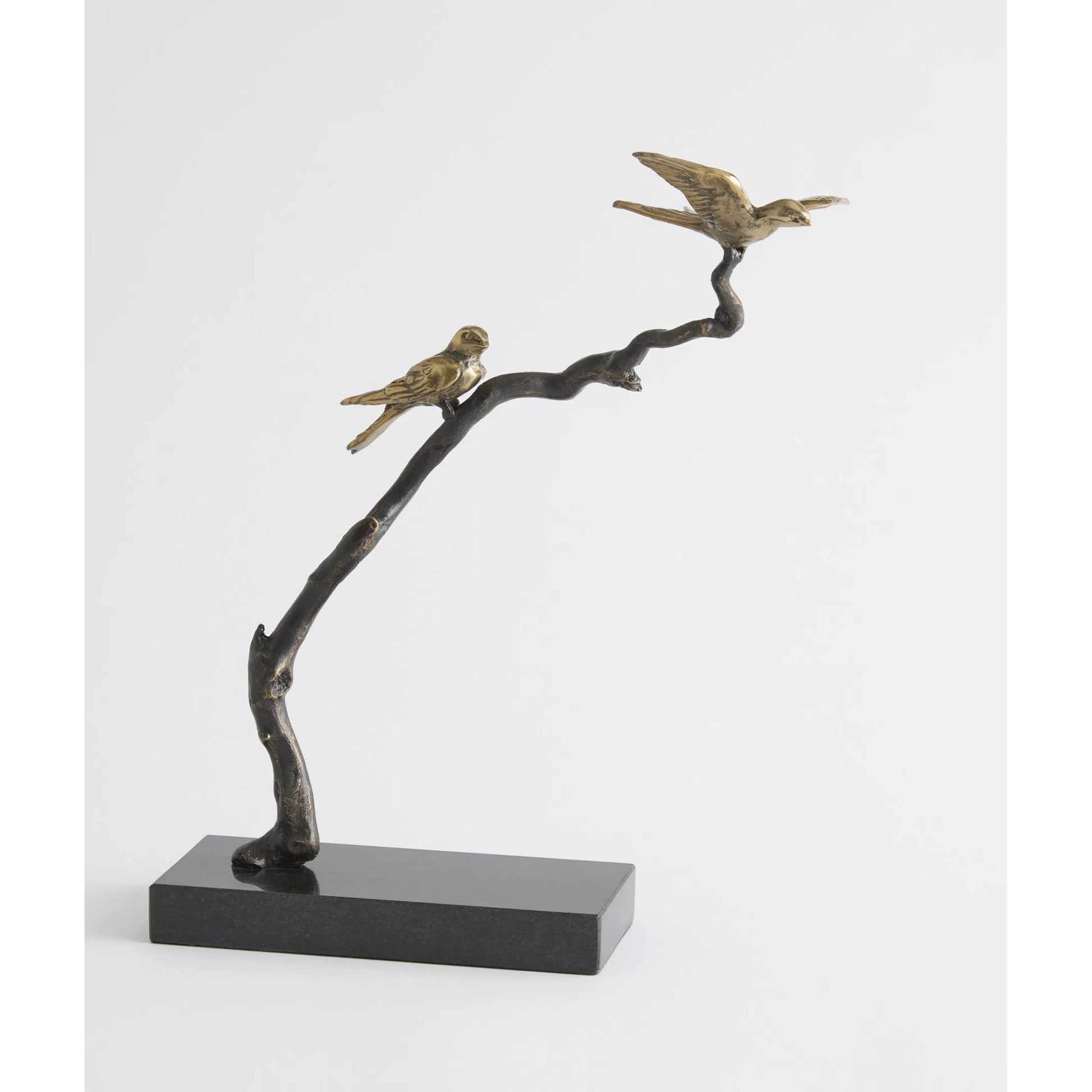 Perched Sparrows by Global Views in bronze, brass. Made from cast iron, marble in a modern style.