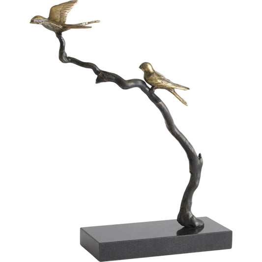 Perched Sparrows by Global Views in bronze, brass. Made from cast iron, marble in a modern style.