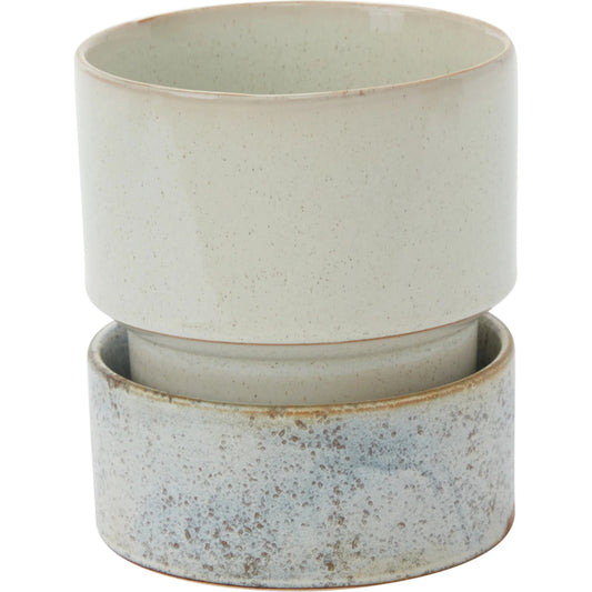 Endeavor Pot with Saucer by Accent Decor in off-white. Made from ceramic in a unique style.