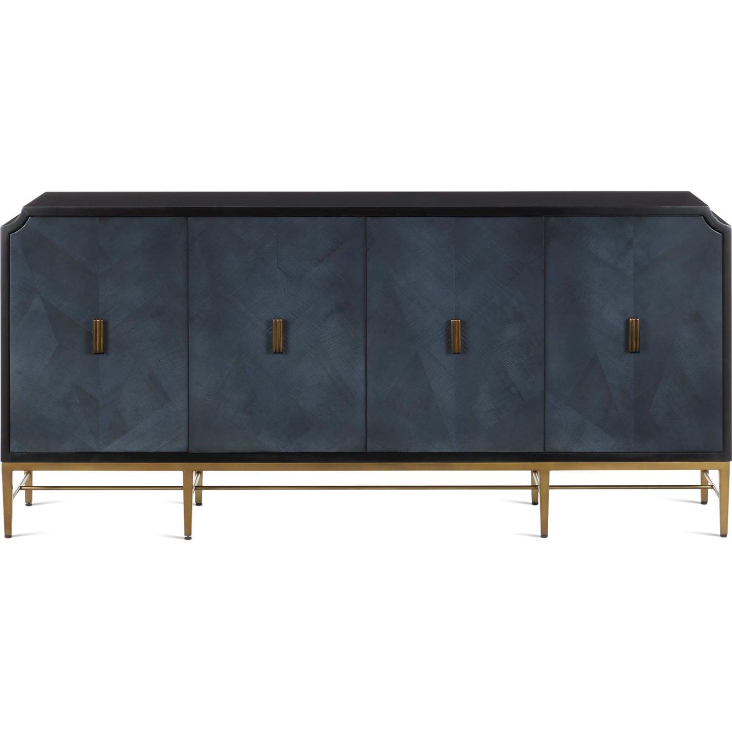 008 SI-2007780 | Additional Silo | Kallista Blue Credenza by Currey and Company in dark sapphire, caviar black, antique brass. Made from sycamore veneer, mahogany, engineered hardwood, cast brass, iron in a modern style.