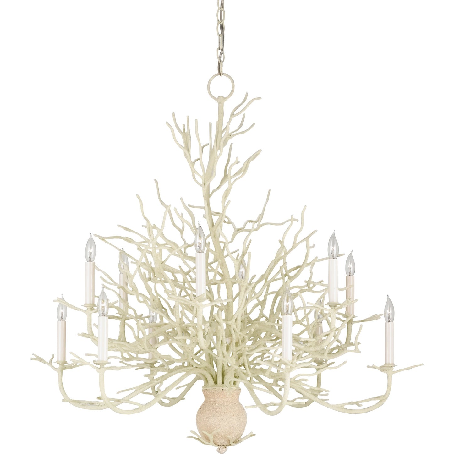003 S-223754 | Additional Silo | Seaward Chandelier by Currey and Company in white coral, natural sand. Made from wrought iron in a coastal style.