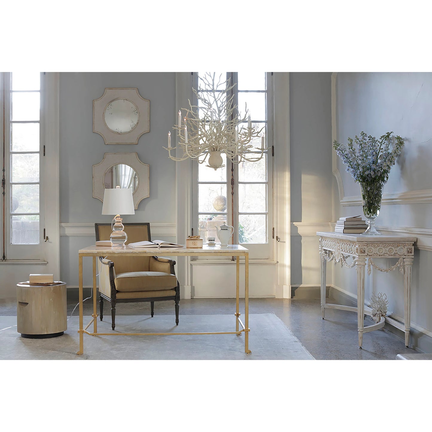 010 S-223754 | Lifestyle | Seaward Chandelier by Currey and Company in white coral, natural sand. Made from wrought iron in a coastal style.