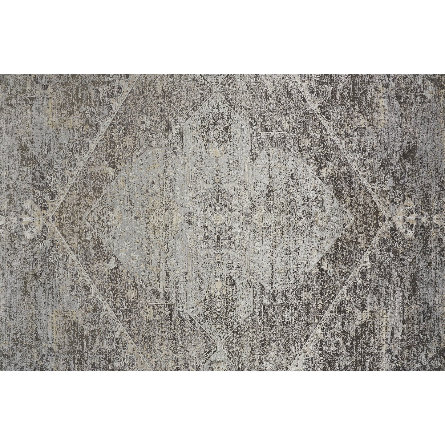 024 SI-1752683,SI-1752686,SI-1752687,SI-1752689,SI-1752691,SI-1752692 | Closeup | Sarrant Transitional Rug - 3963F by Feizy in gray, silver, ivory. Made from viscose, polyester in a unique style.