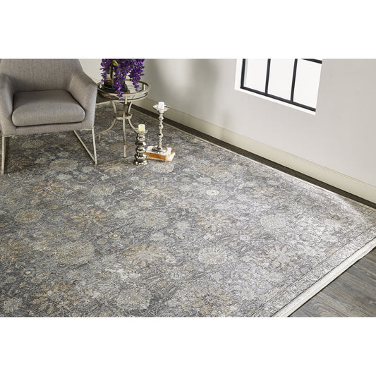 Sarrant Transitional Damask Rug - 3965F by Feizy in gray, silver, tan. Made from viscose, polyester in a unique style.