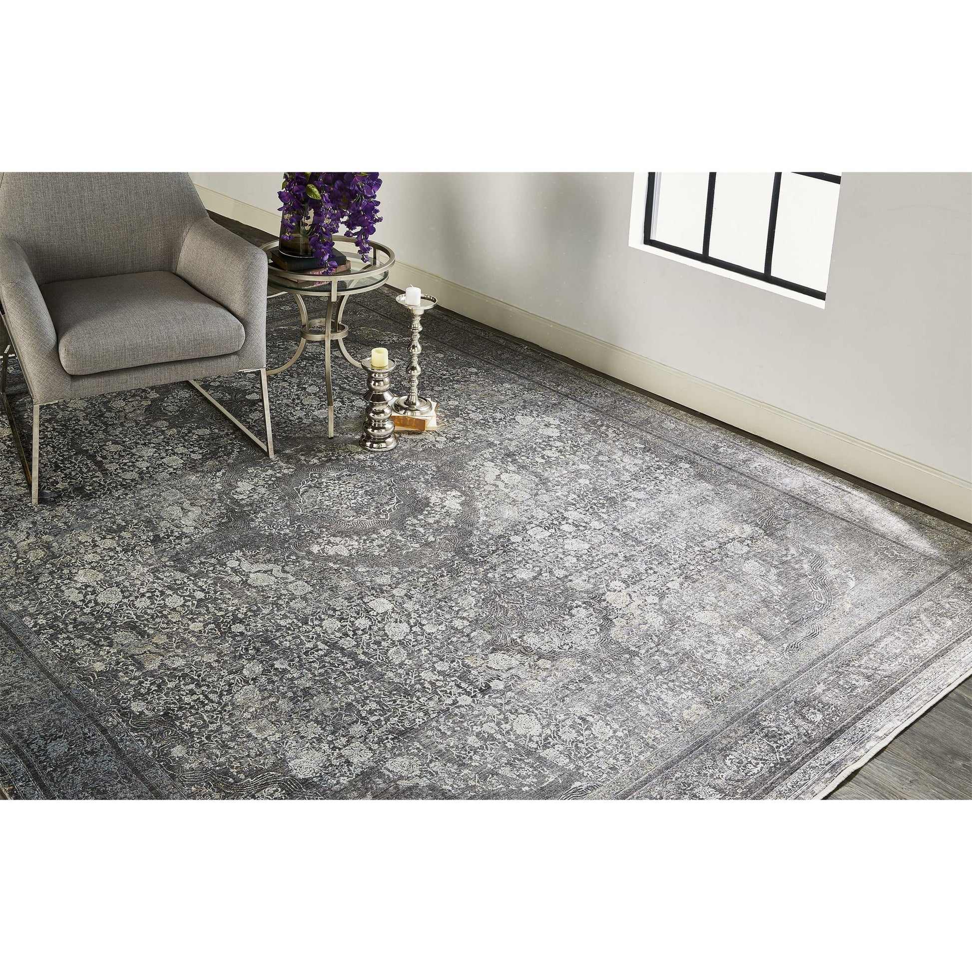 Sarrant Transitional Rug - 3967F by Feizy in gray, silver, ivory. Made from viscose, polyester in a unique style.