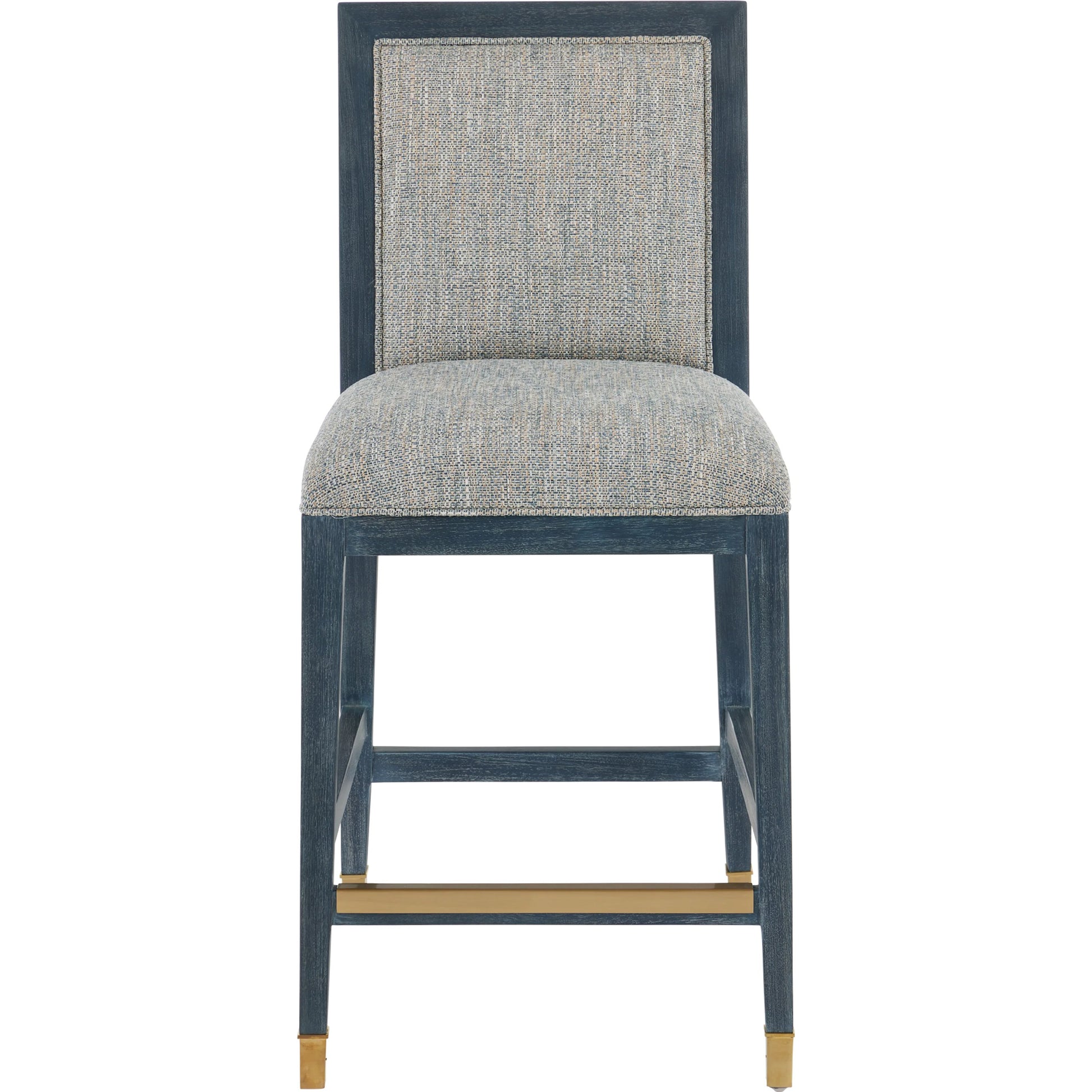 Santos Counter Stool by Currey and Company. Made from mahogany, rattan, brass in a modern style.