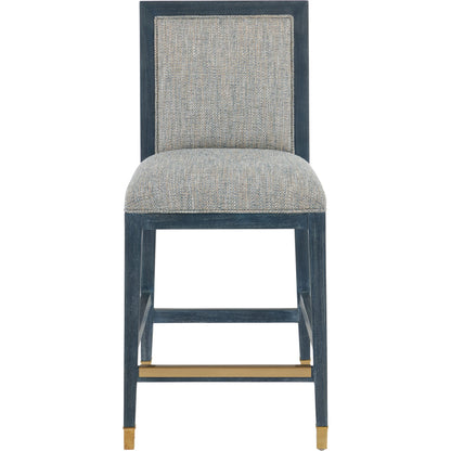 Santos Counter Stool by Currey and Company. Made from mahogany, rattan, brass in a modern style.