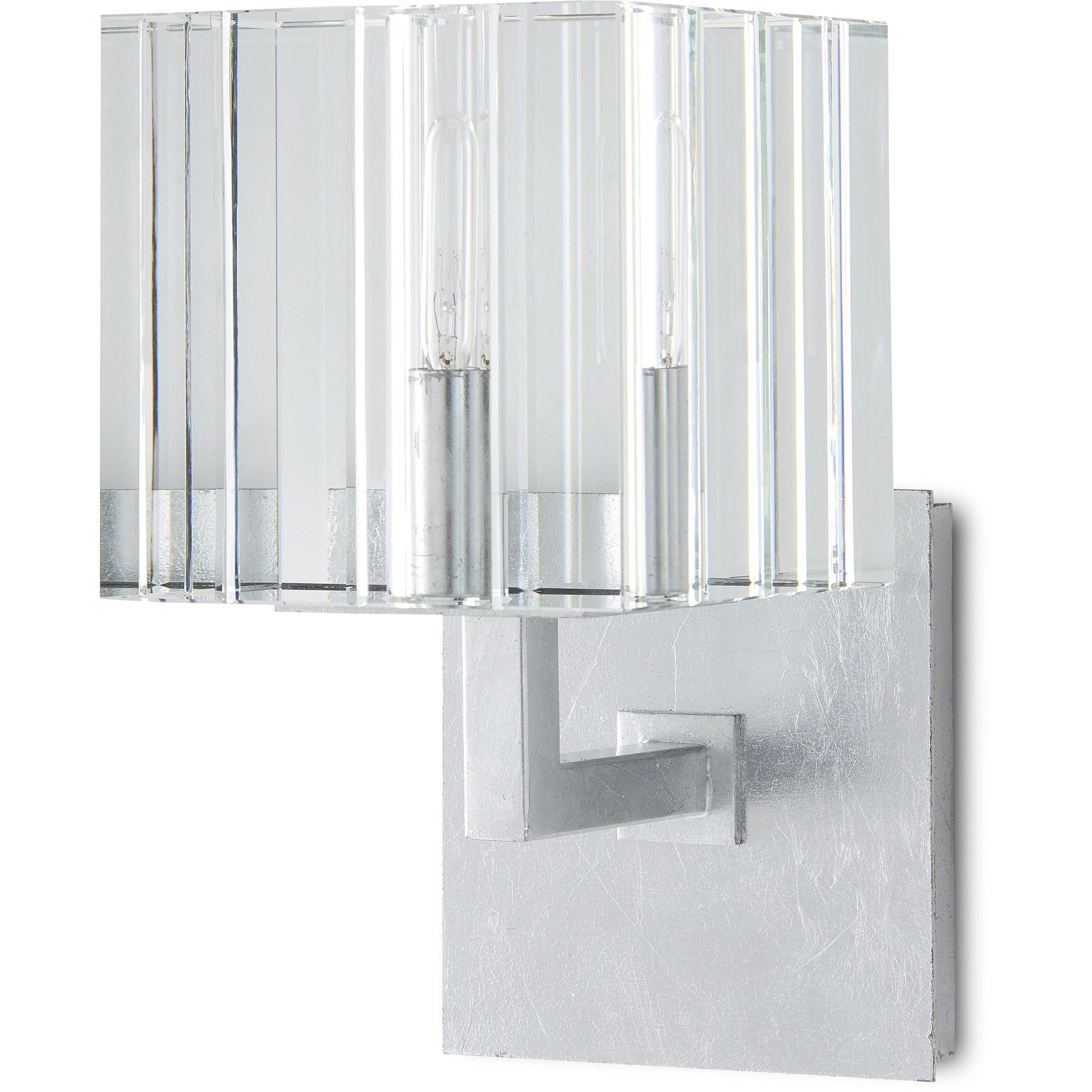Valerio Wall Sconce by Currey and Company in silver leaf. Made from metal, optic crystal in a transitional style.