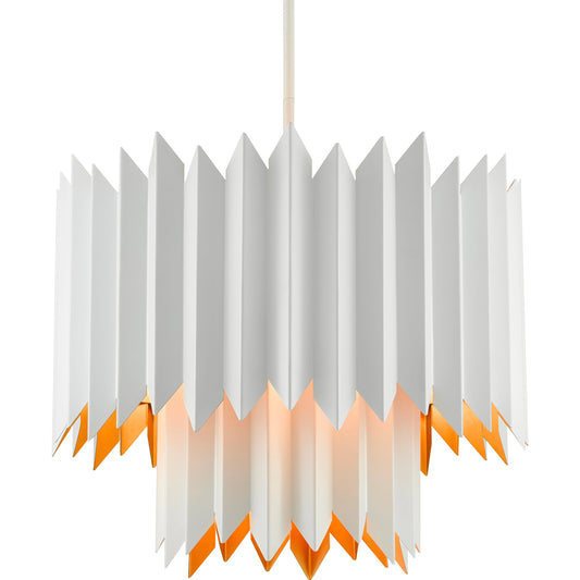 Syrie Chandelier by Currey and Company in sugar white, painted contemporary gold. Made from wrought iron in a modern style.