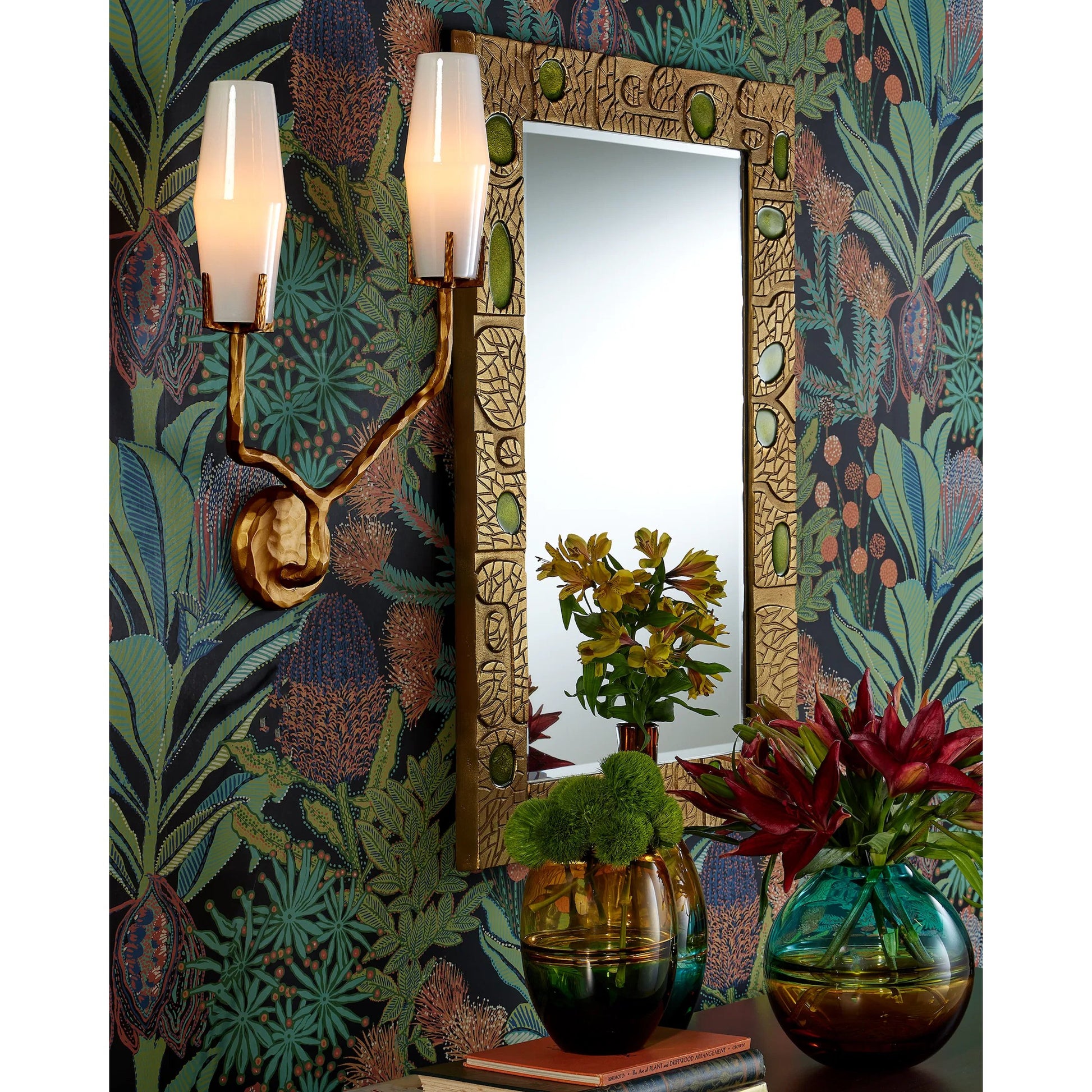 Mathilda Wall Sconce by Currey and Company in gold and white, matte gold. Made from glass, brass in a modern style.