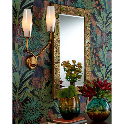 Mathilda Wall Sconce by Currey and Company in gold and white, matte gold. Made from glass, brass in a modern style.