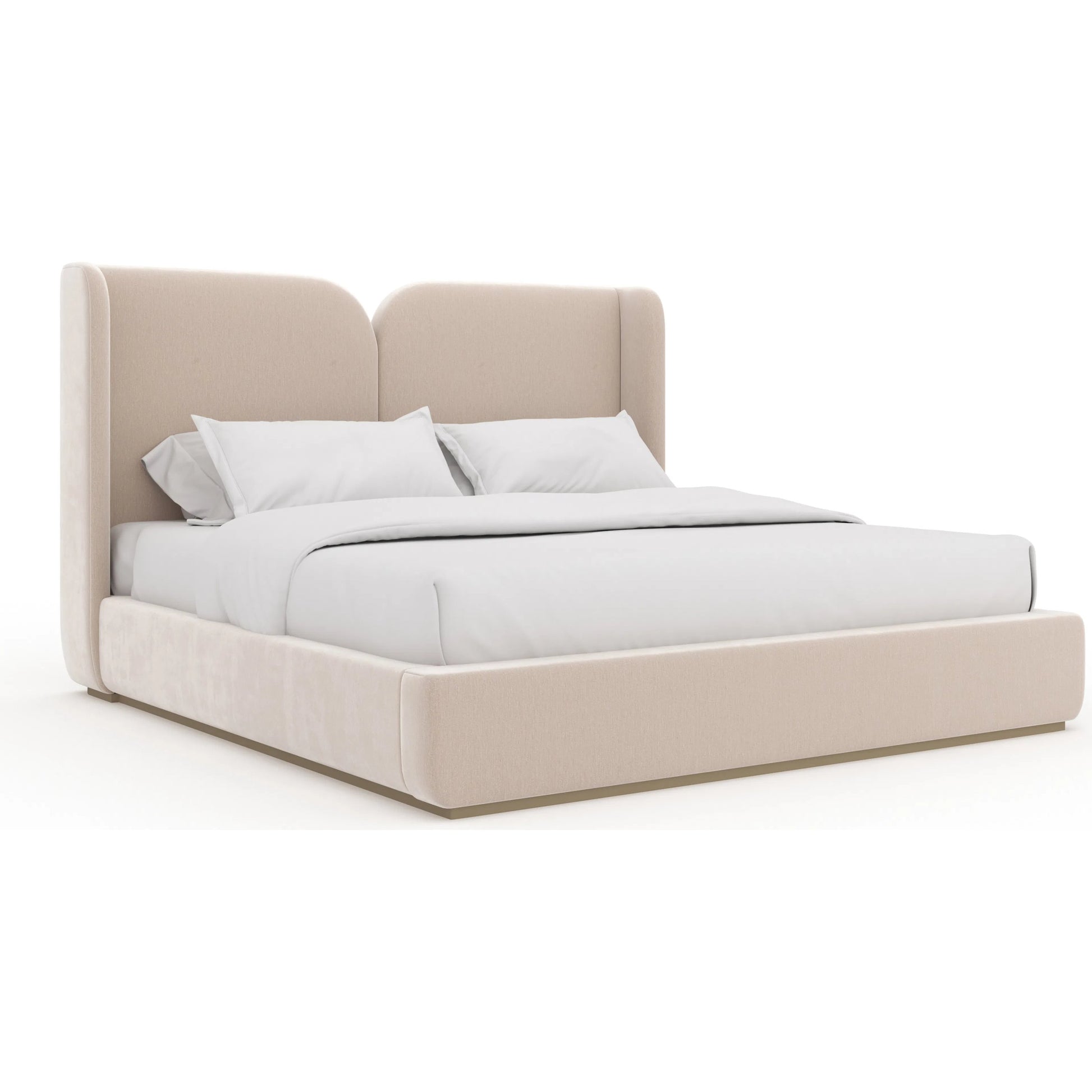Oblique Bed by Caracole in ivory and soft silver paint gloss. Made from unique in a transitional style.
