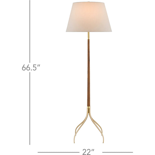 Circus Floor Lamp by Currey and Company in natural, brushed brass. Made from wood, brass in a modern style.