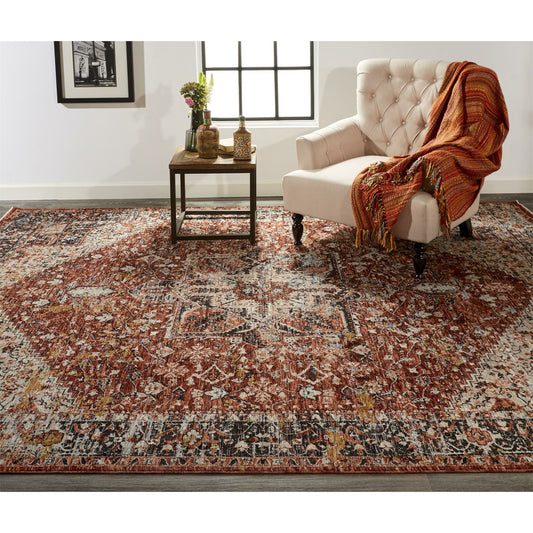 Caprio Transitional Rug - 3960F by Feizy in red, ivory, black. Made from polyester, viscose in a unique style.