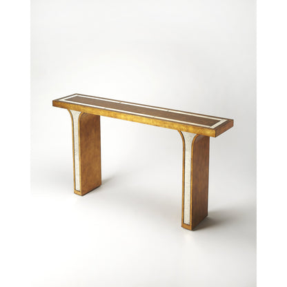 Katya Console Table by Butler Specialty Company in silver and silver leaf. Made from poplar hardwood solids, distressed mirror in a modern style.