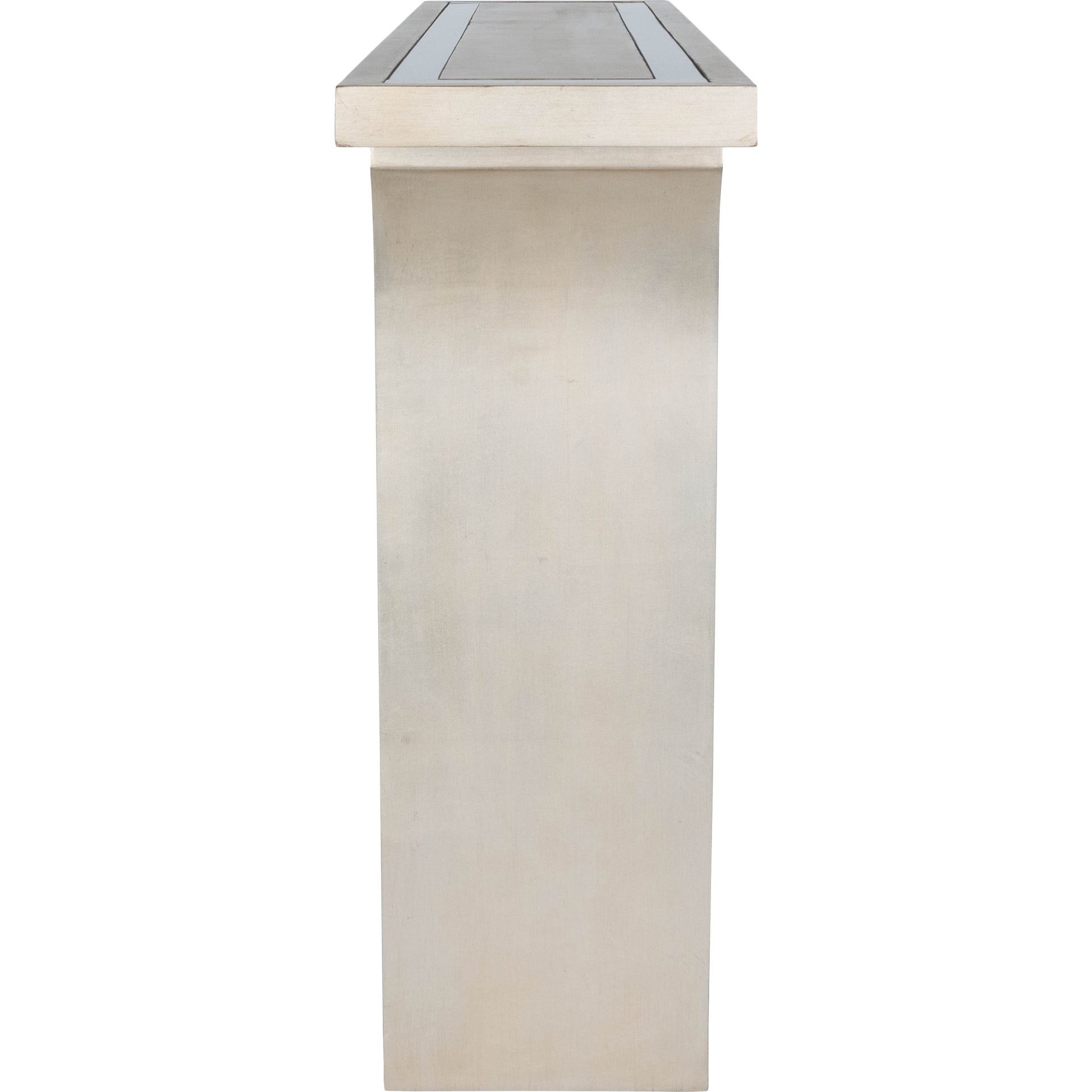 Katya Console Table by Butler Specialty Company in silver and silver leaf. Made from poplar hardwood solids, distressed mirror in a modern style.