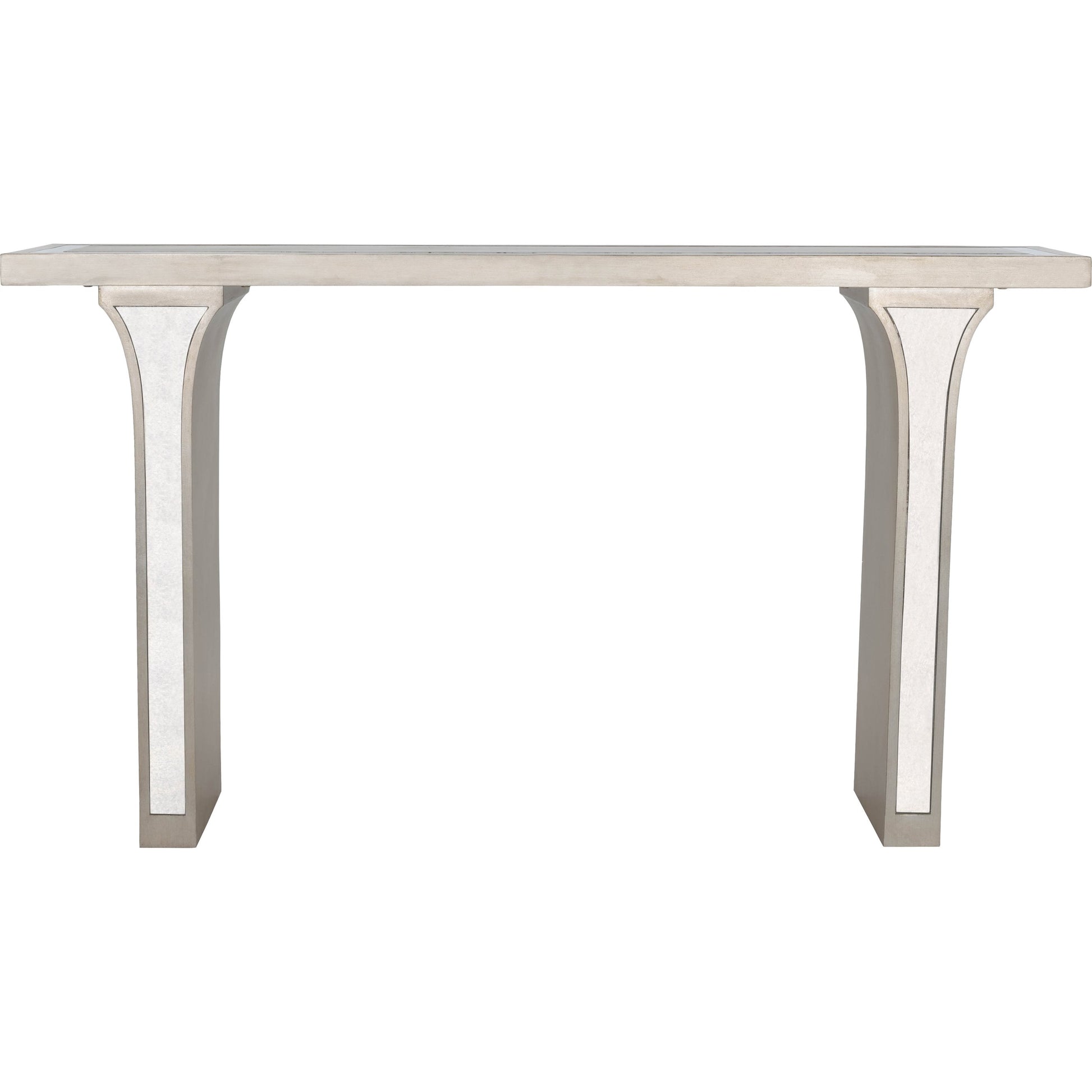 Katya Console Table by Butler Specialty Company in silver and silver leaf. Made from poplar hardwood solids, distressed mirror in a modern style.