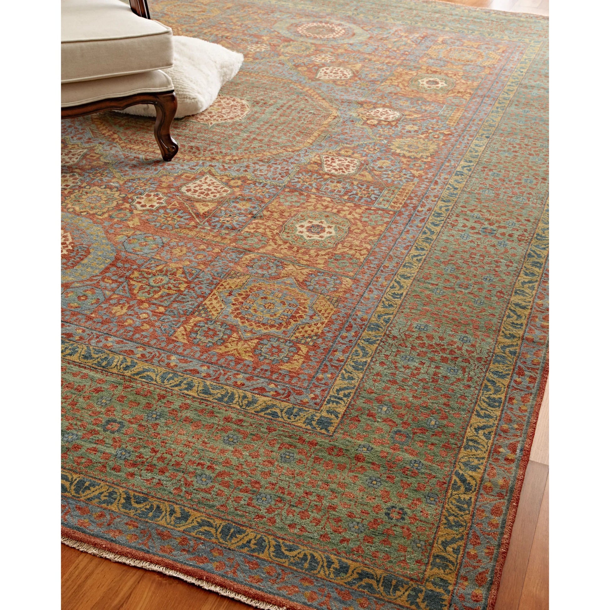 Mamluk Rug by Exquisite Rugs in rust, green. Made from new zealand wool in a unique style.