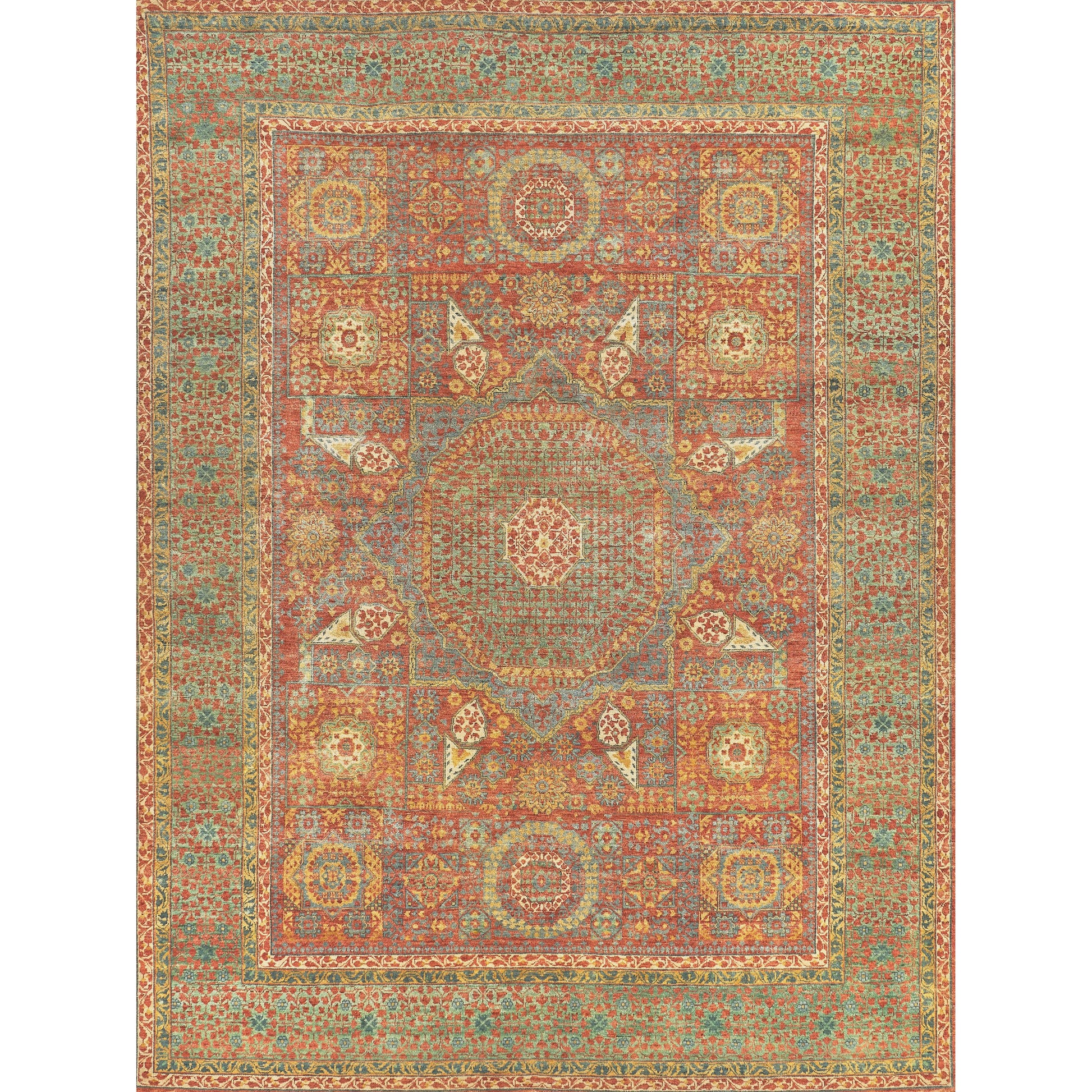Mamluk Rug by Exquisite Rugs in rust, green. Made from new zealand wool in a unique style.