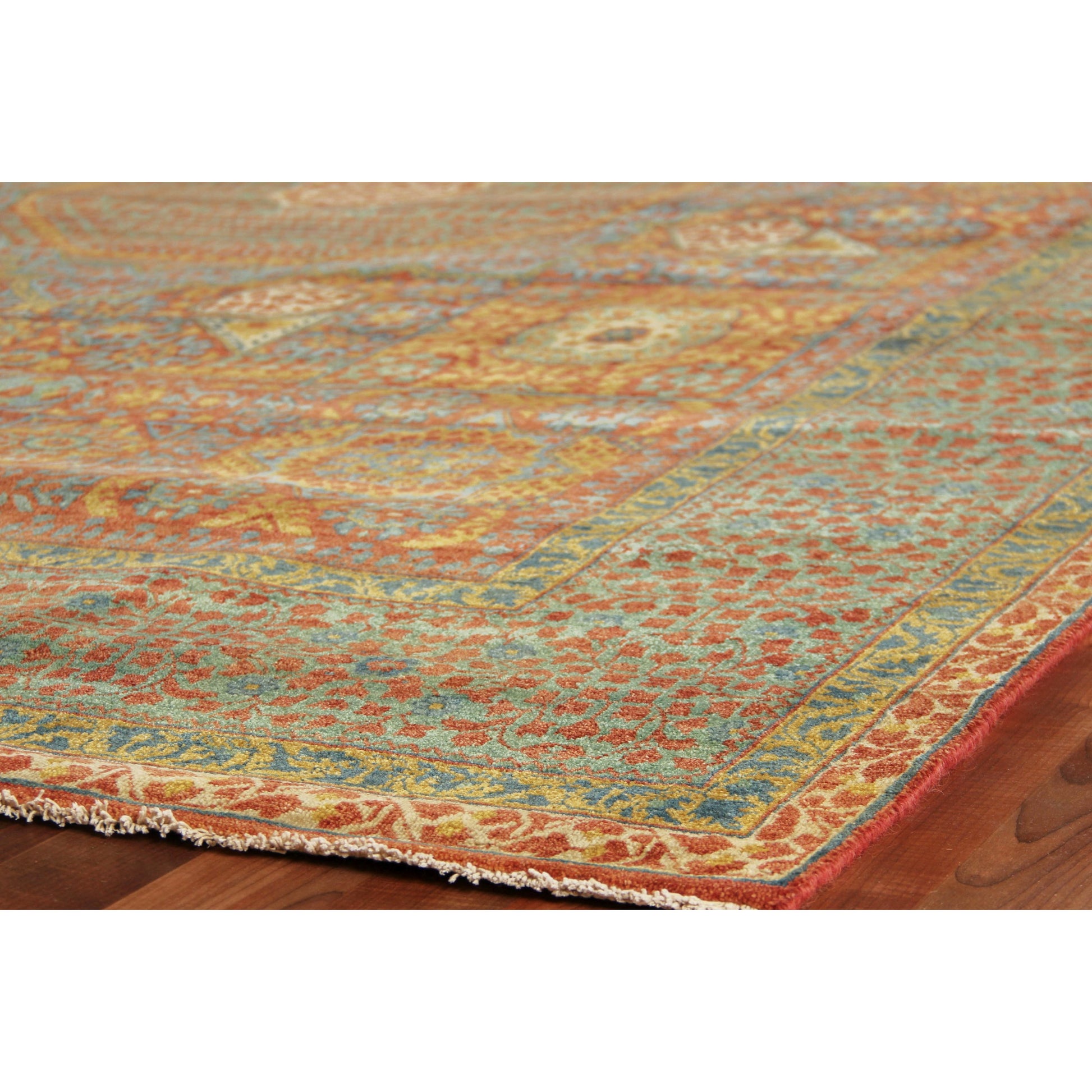 Mamluk Rug by Exquisite Rugs in rust, green. Made from new zealand wool in a unique style.