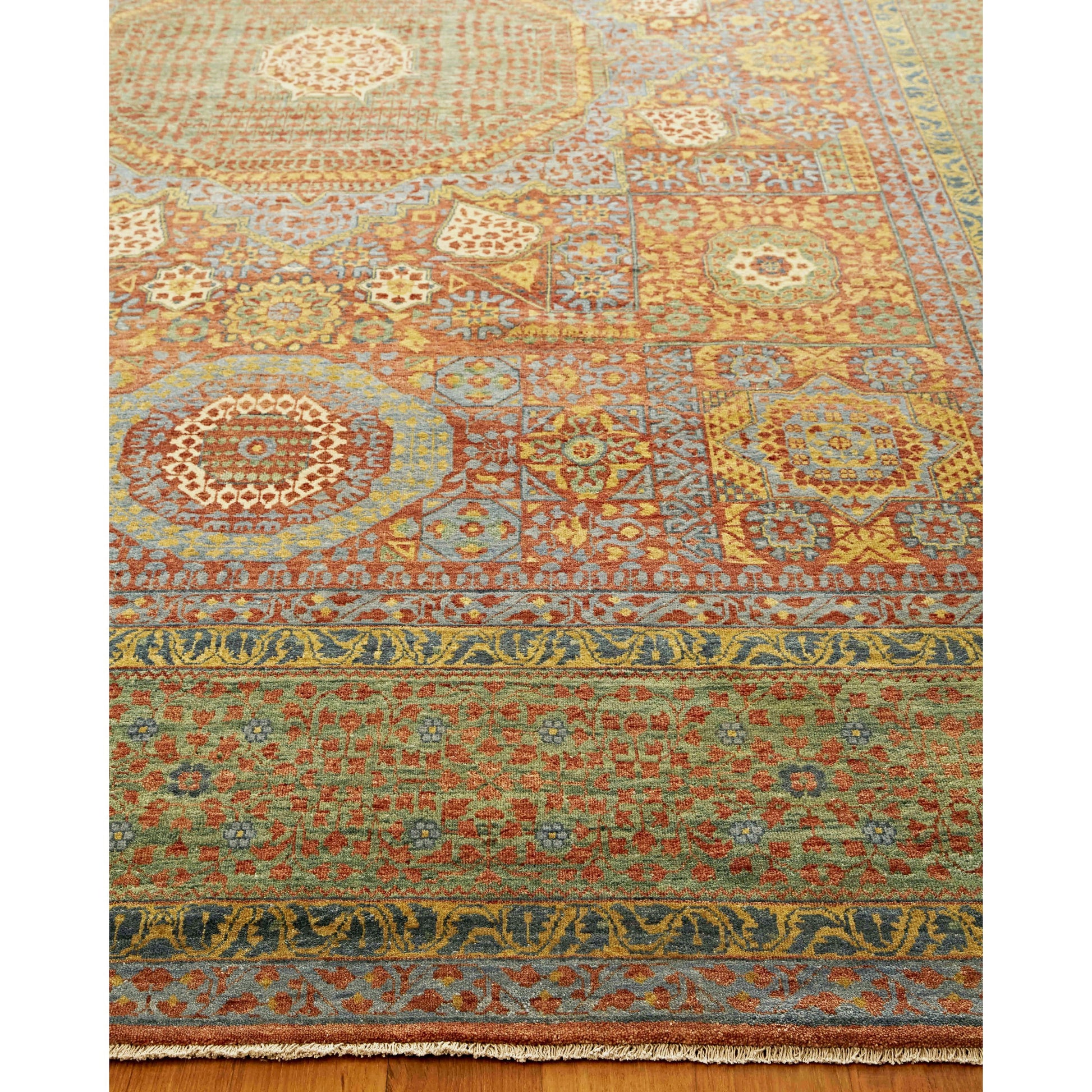 Mamluk Rug by Exquisite Rugs in rust, green. Made from new zealand wool in a unique style.