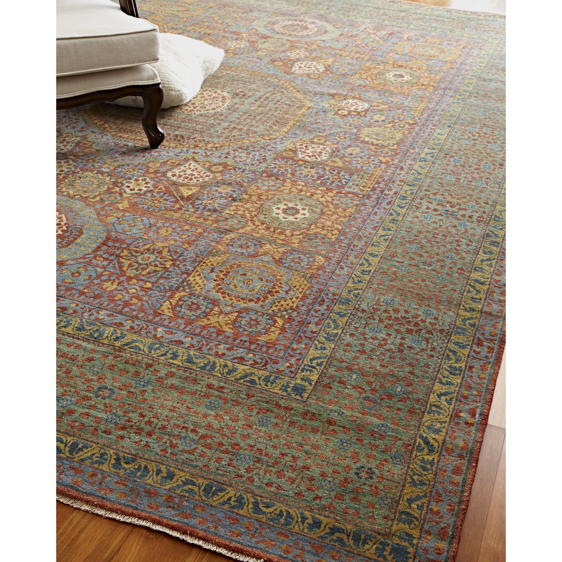 Mamluk Rug by Exquisite Rugs in rust, green. Made from new zealand wool in a unique style.