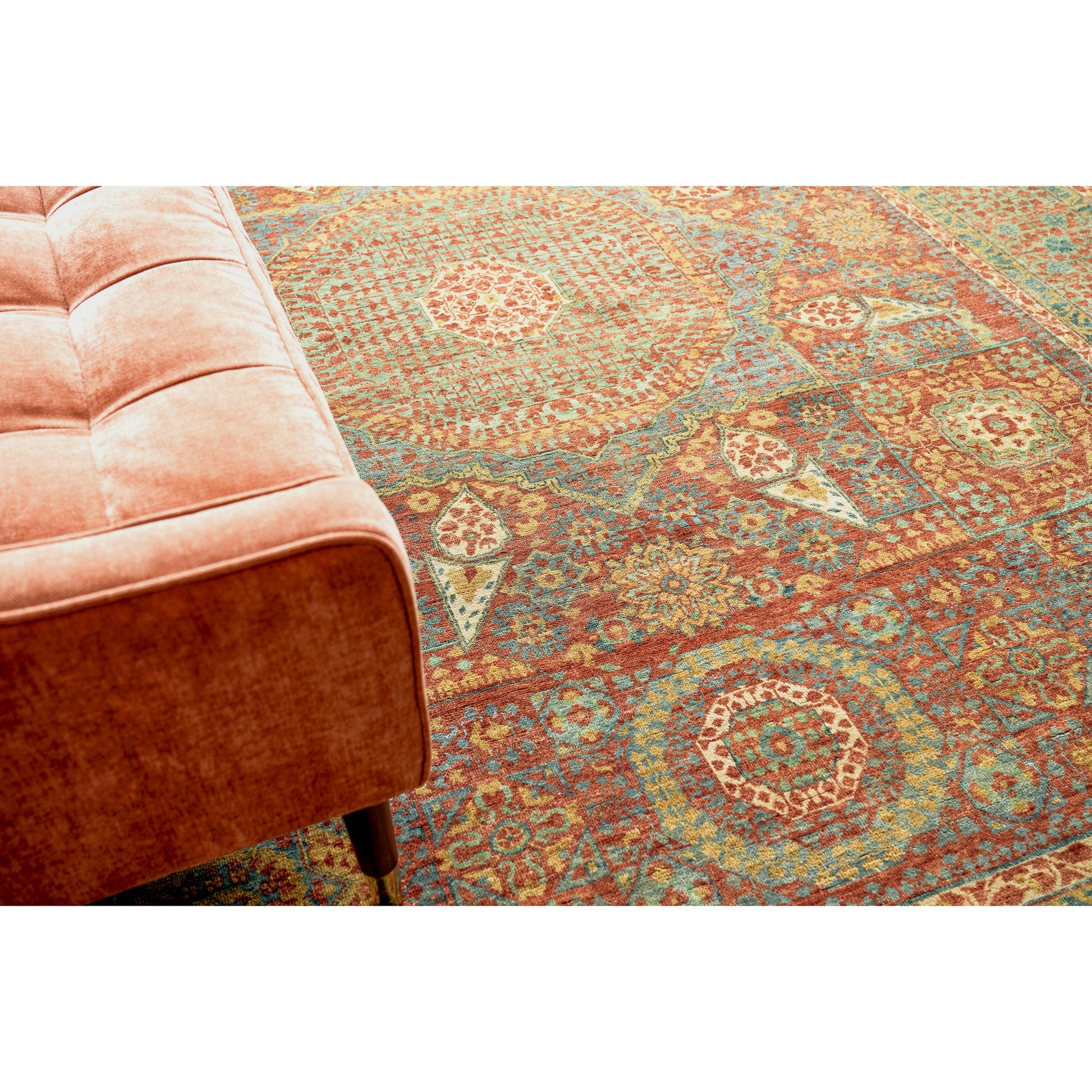 Mamluk Rug by Exquisite Rugs in rust, green. Made from new zealand wool in a unique style.