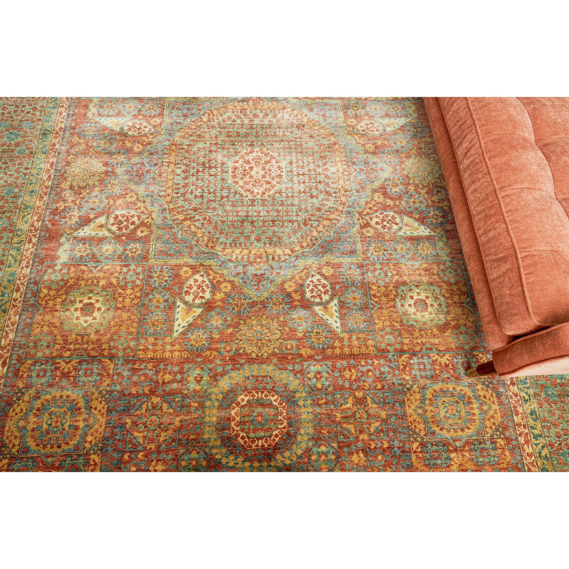 Mamluk Rug by Exquisite Rugs in rust, green. Made from new zealand wool in a unique style.