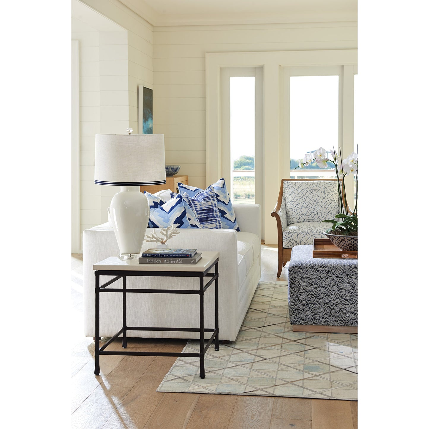 003 SR-834790 | Lifestyle | Breakwater Metal and Stone Lamp Table by Barclay Butera. Made from unique in a modern style.