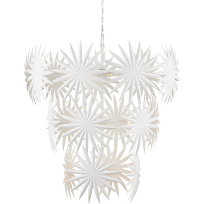 Bismarkia Chandelier by Currey and Company in gesso white. Made from wrought iron in a modern style.
