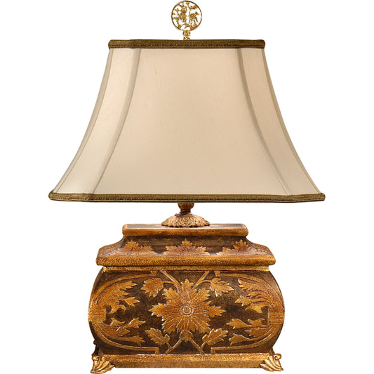 Gold Box Lamp by Wildwood in brown. Made from wood in a traditional style.
