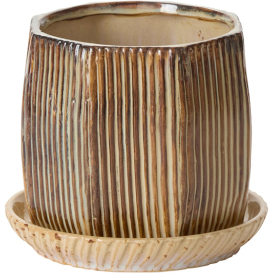 Carved Pot with Saucer by Accent Decor. Made from ceramic in a unique style.