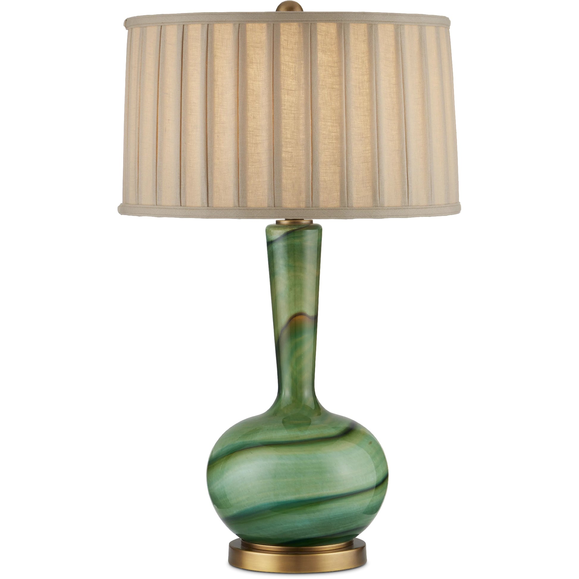 Lamartine Table Lamp by Currey and Company in green, antique brass. Made from glass, metal in a modern style.
