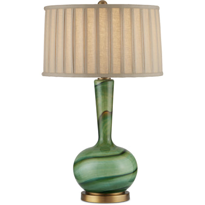 Lamartine Table Lamp by Currey and Company in green, antique brass. Made from glass, metal in a modern style.