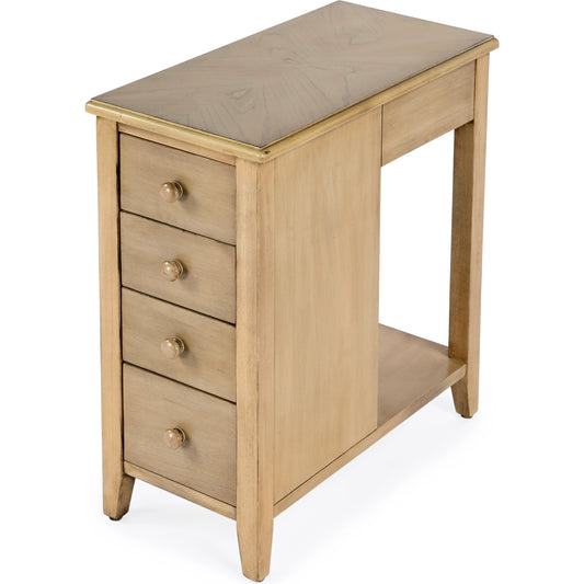 Kelton 4 Drawer Side Table by Butler Specialty Company in beige and antique beige. Made from rubberwood solids, mdf, cherry veneer in a modern style.