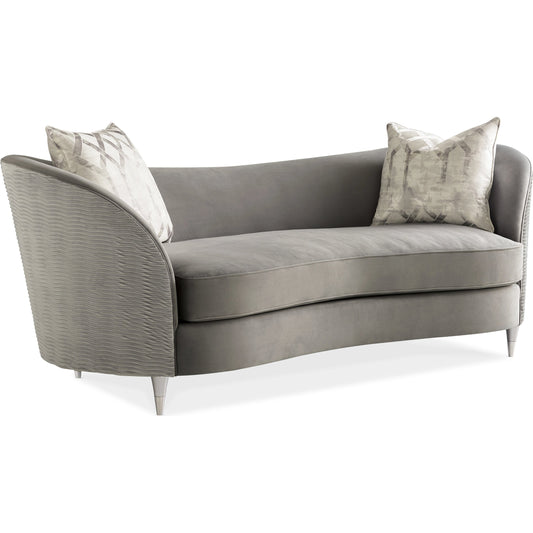 Farrah Sofa by Caracole in grey and nickel. Made from birch in a modern style.