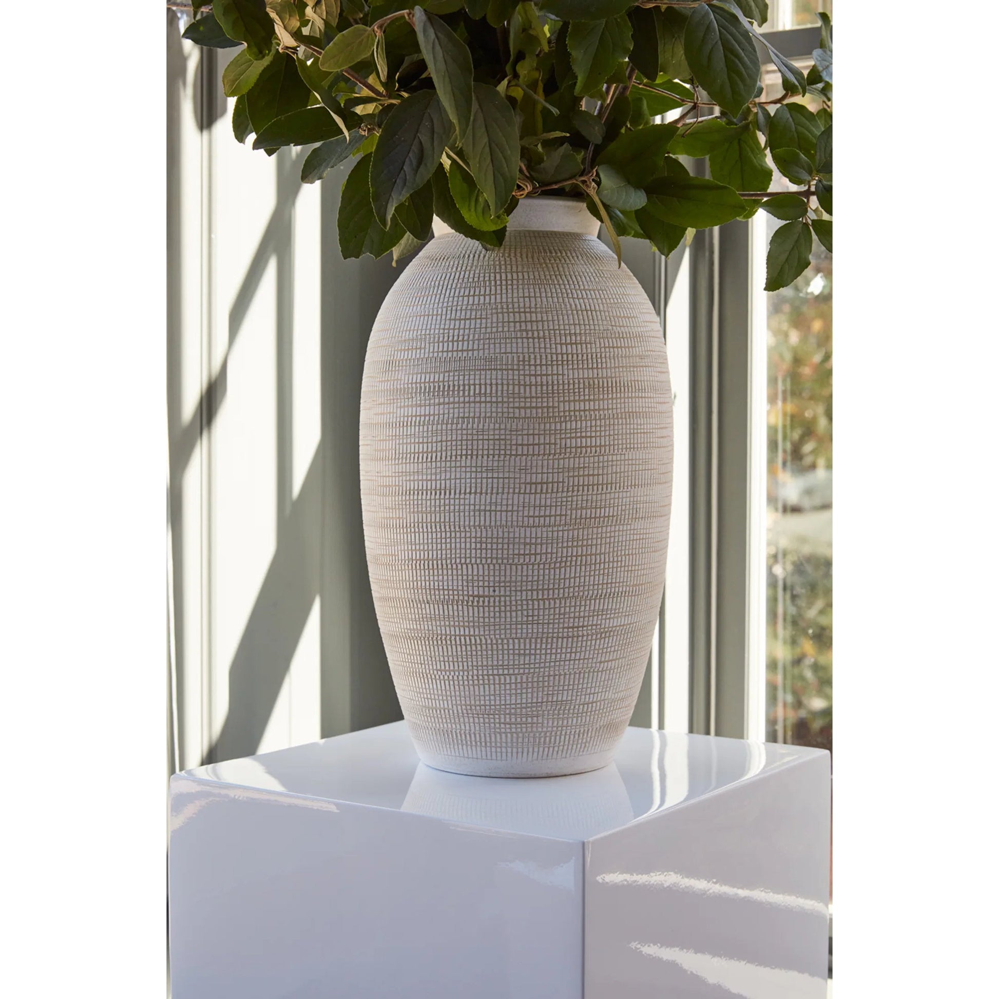 Sirocco Vase by Accent Decor in white. Made from ceramic in a cottage & farmhouse style.
