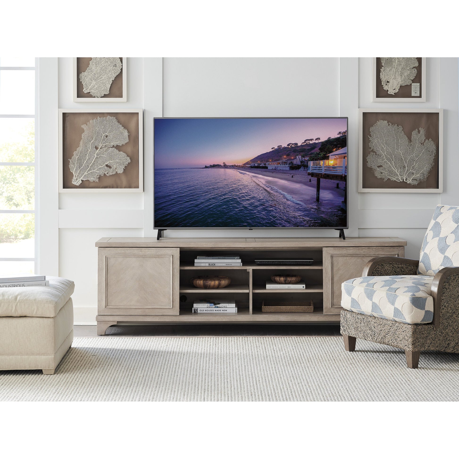 Geoffrey Media Console by Barclay Butera. Made from unique in a transitional style.