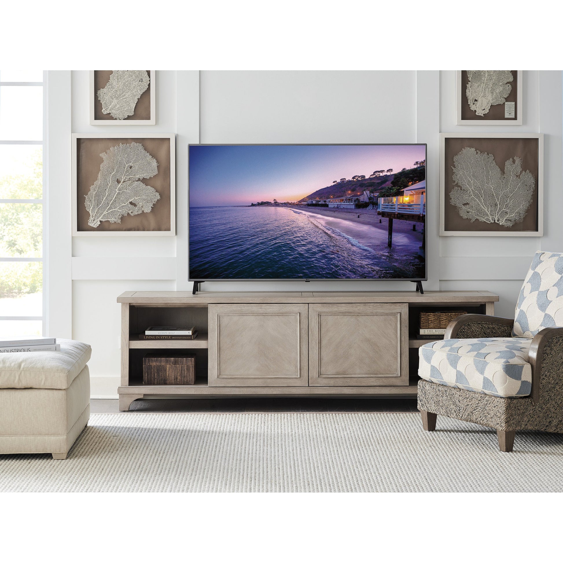 Geoffrey Media Console by Barclay Butera. Made from unique in a transitional style.