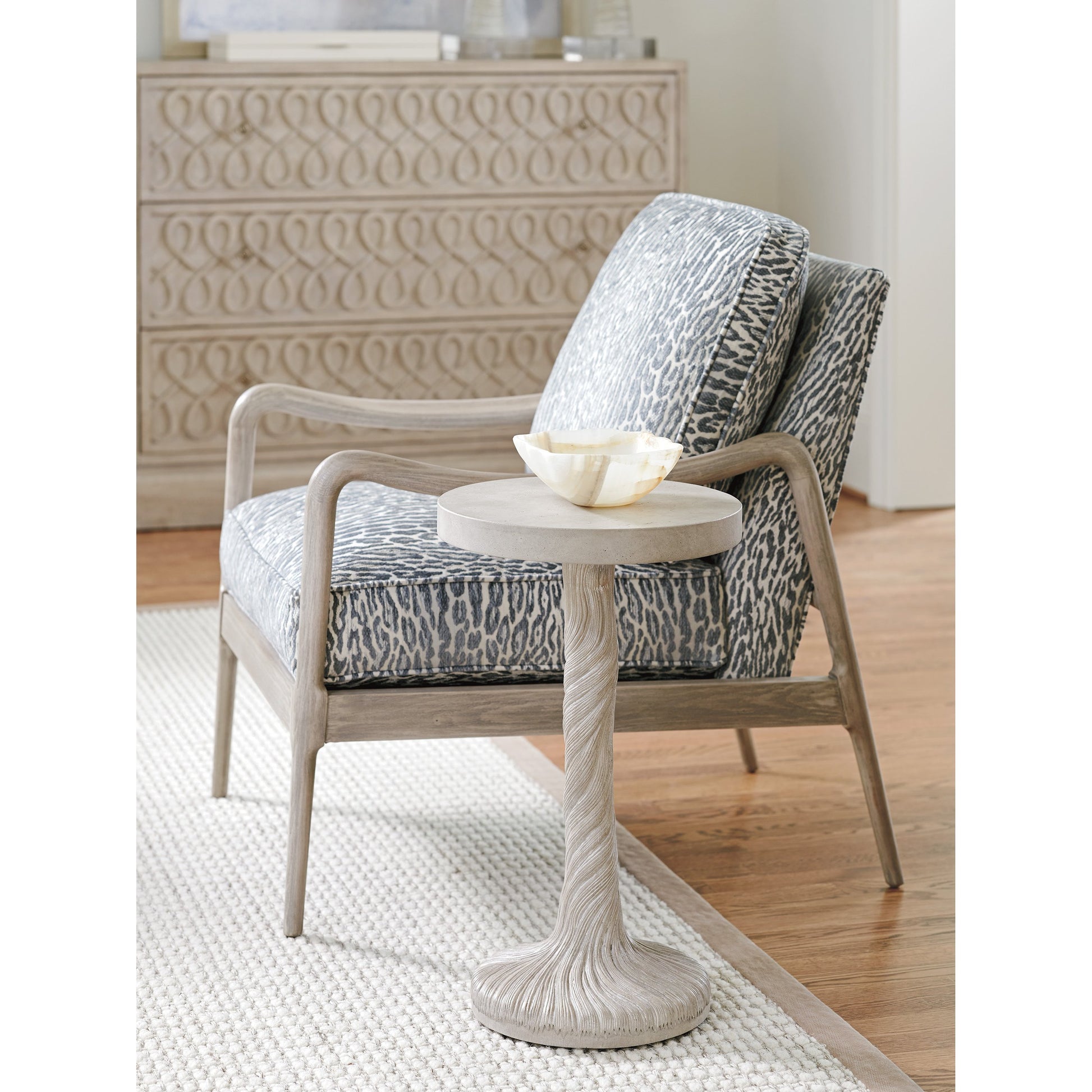 Saddle Peak Round Accent Table by Barclay Butera. Made from unique in a rustic style.