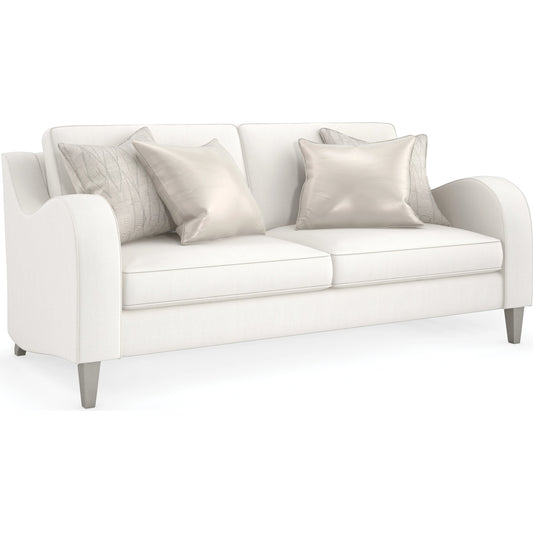 Victoria Sofa by Caracole in cream, gold and sparkling argent. Made from birch in a modern style.