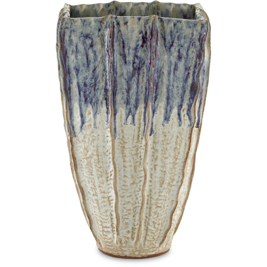 Sea Horizon Vase by Currey and Company in white with blue, purple drip. Made from ceramic in a eclectic & global style.