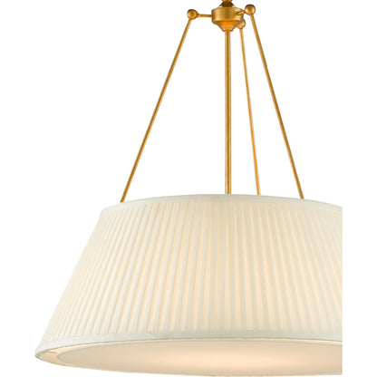 Lytham Pendant by Currey and Company in antique gold leaf, white. Made from wrought iron, fabric in a traditional style.