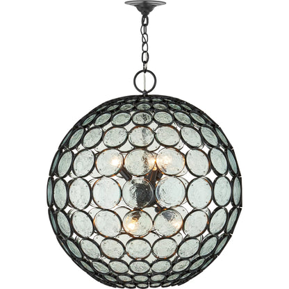 Etude Orb Chandelier by Currey and Company in satin black, clear. Made from wrought iron, recycled glass in a modern style.