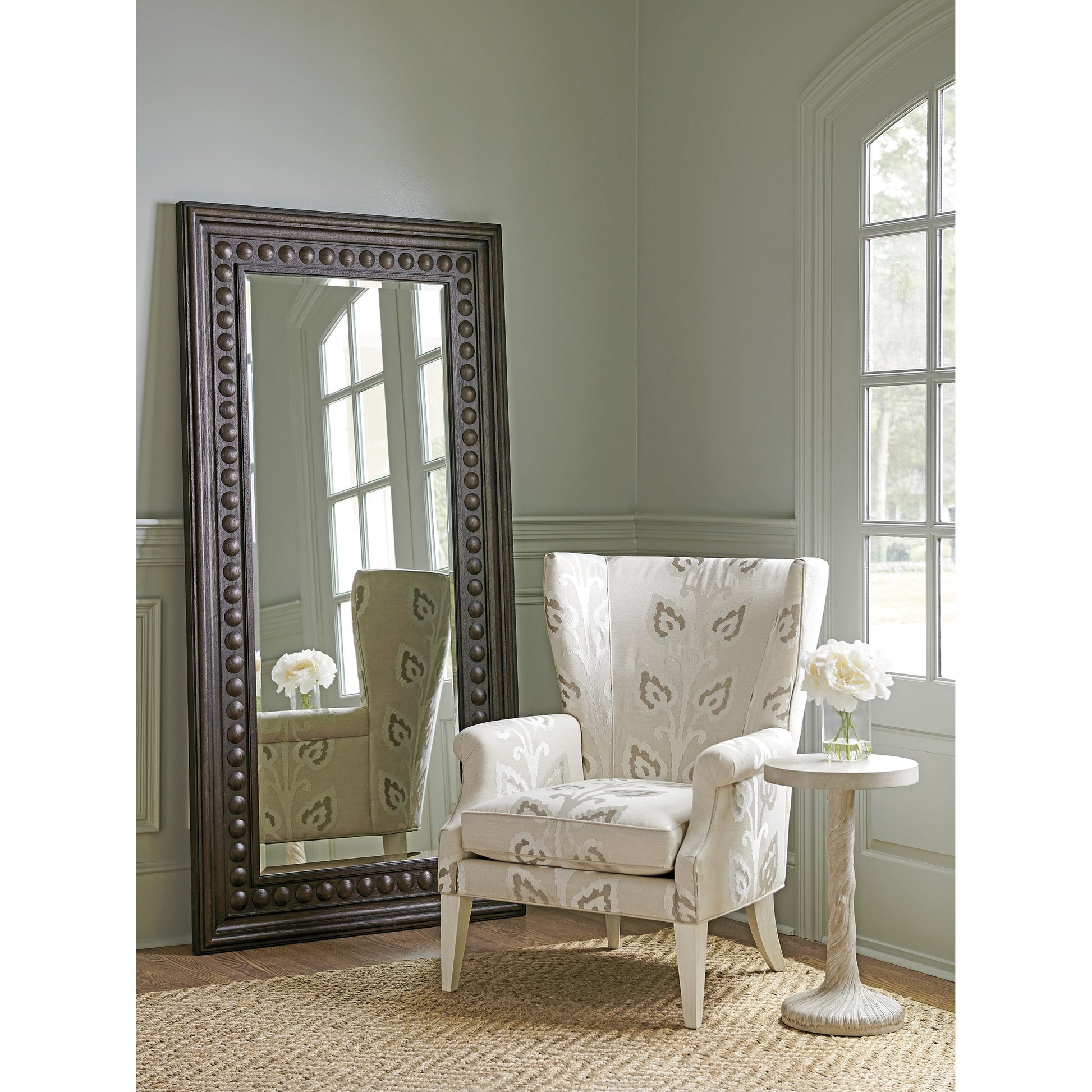 Carbon Floor Mirror by Barclay Butera in taupe. Made from unique in a cottage & farmhouse style.