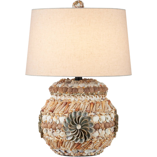 Seascape Table Lamp by Currey and Company in natural. Made from terracotta, shell in a coastal style.
