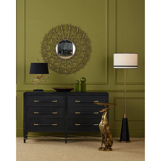 Gieves Floor Lamp by Currey and Company in black, bronze, antique brass. Made from stone, cast aluminum, brass in a unique style.