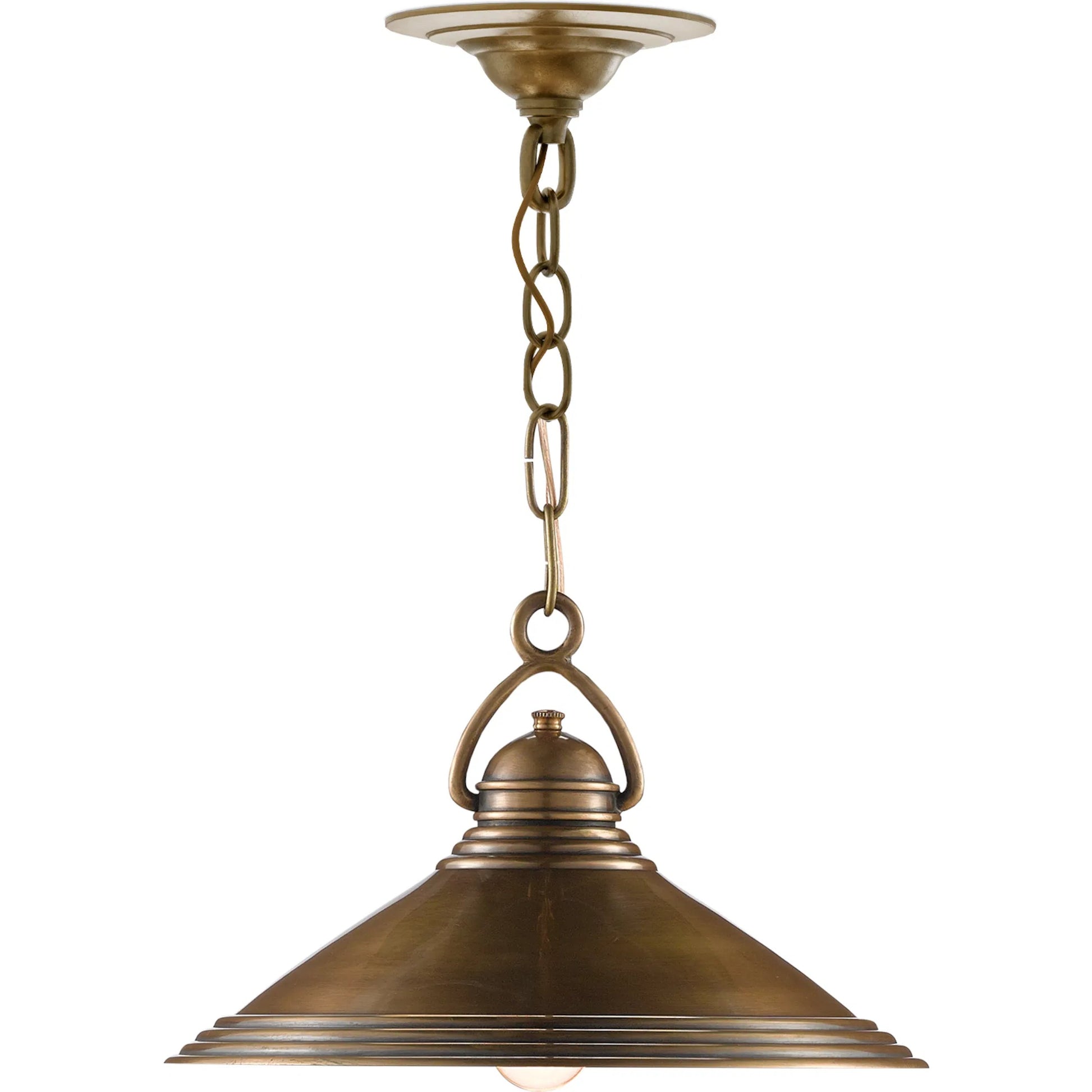 Weybright Pendant by Currey and Company in vintage brass. Made from brass in a modern style.