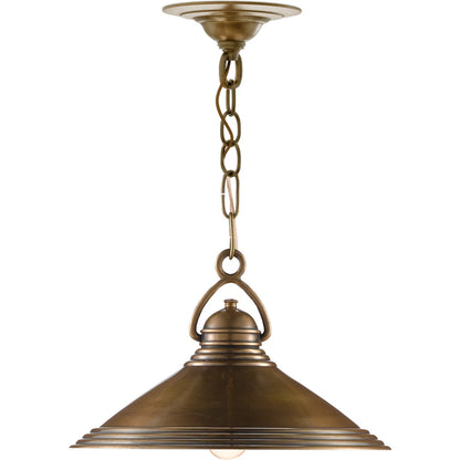 Weybright Pendant by Currey and Company in vintage brass. Made from brass in a modern style.