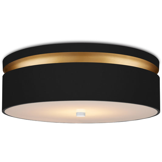 Serenity Flush Mount by Currey and Company in satin black, contemporary gold, white. Made from wrought iron, acrylic diffuser in a modern style.